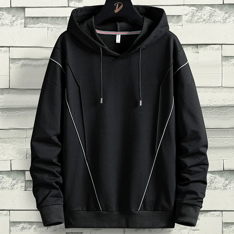 

Plus Size Men's Hoodie 2021 Brand New Fashion Striped Black Hooded Pullover Sweatshirts Male Oversize Hoody Tops 8XL