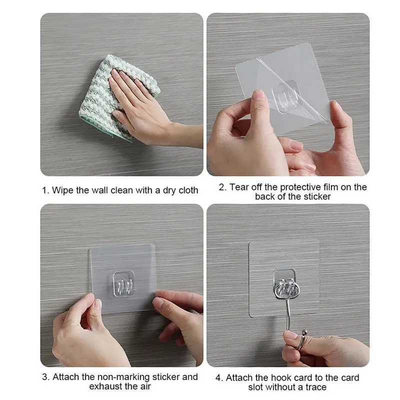 

Wall Hooks Waterproof Oilproof Self Adhesive Transparent Reusable Seamless Hanging Hook for Kitchen Bathroom