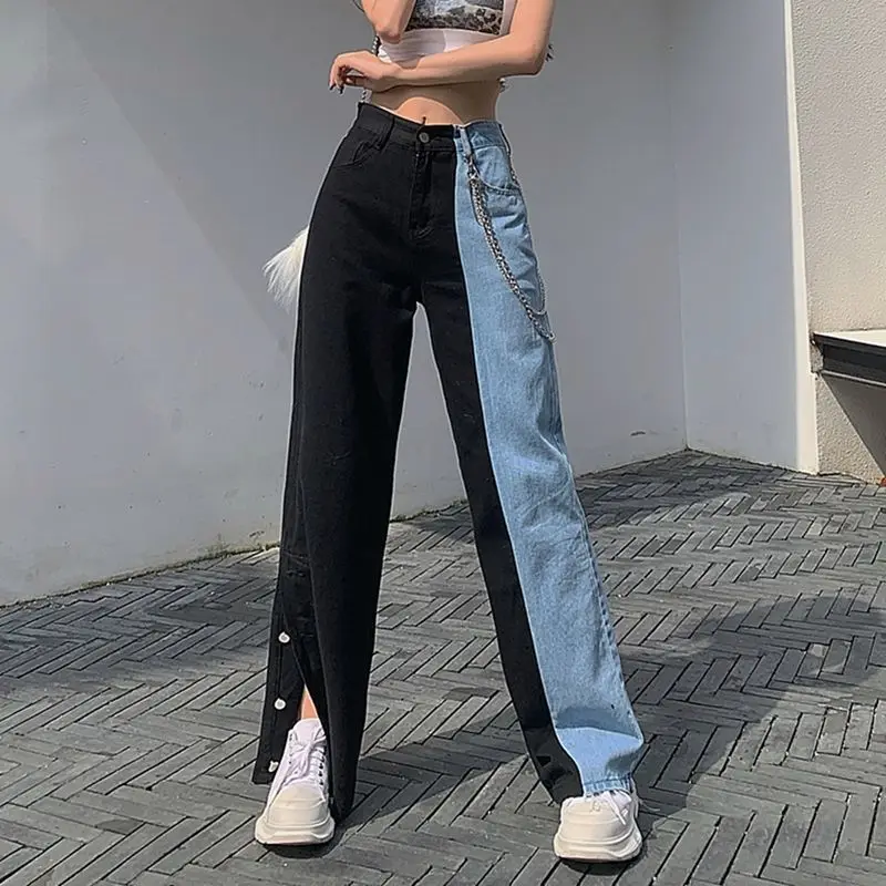 

Vintage Jeans Woman Denim Long Pants Autumn Cowboy Female Loose Streetwear High Waist Women Trousers Split Clothes Wide Leg Jean