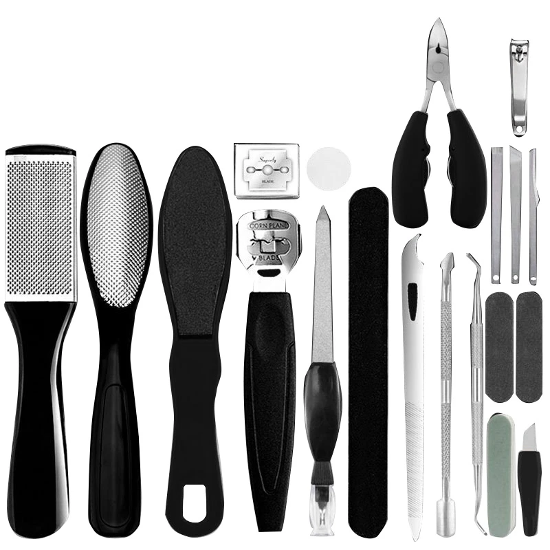 

Полный набор из 20 инструментов для педикюра, педикюрная доска для ног, набор инструментов для ногтей с ножницами, инструменты для полировки ...