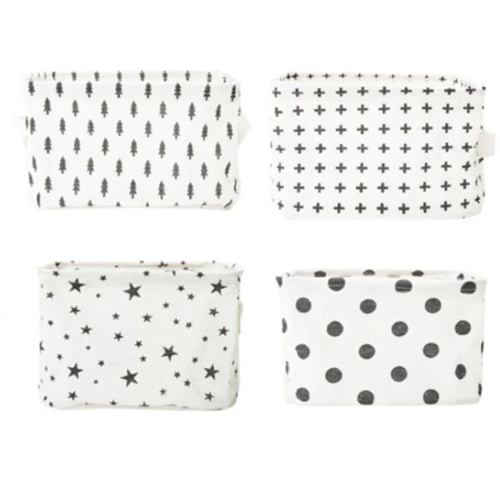 Хлопковая льняная настольная корзина для хранения коробка мелочей с ручкой 4 шт.