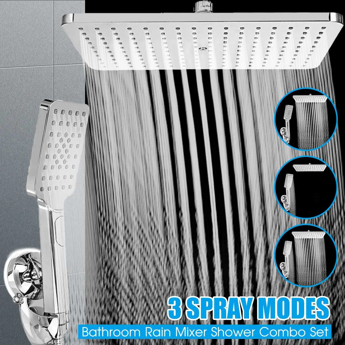 

3 Spray Modes Wall Mount Rainfall Shower Faucet Set Premium Chrome Concealed Bathroom Faucets System 8 inch with Shower Mixer