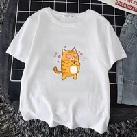 cat theme printing t shirt summer women short sleeve top tee casual ladies female t shirts plus size woman clothing