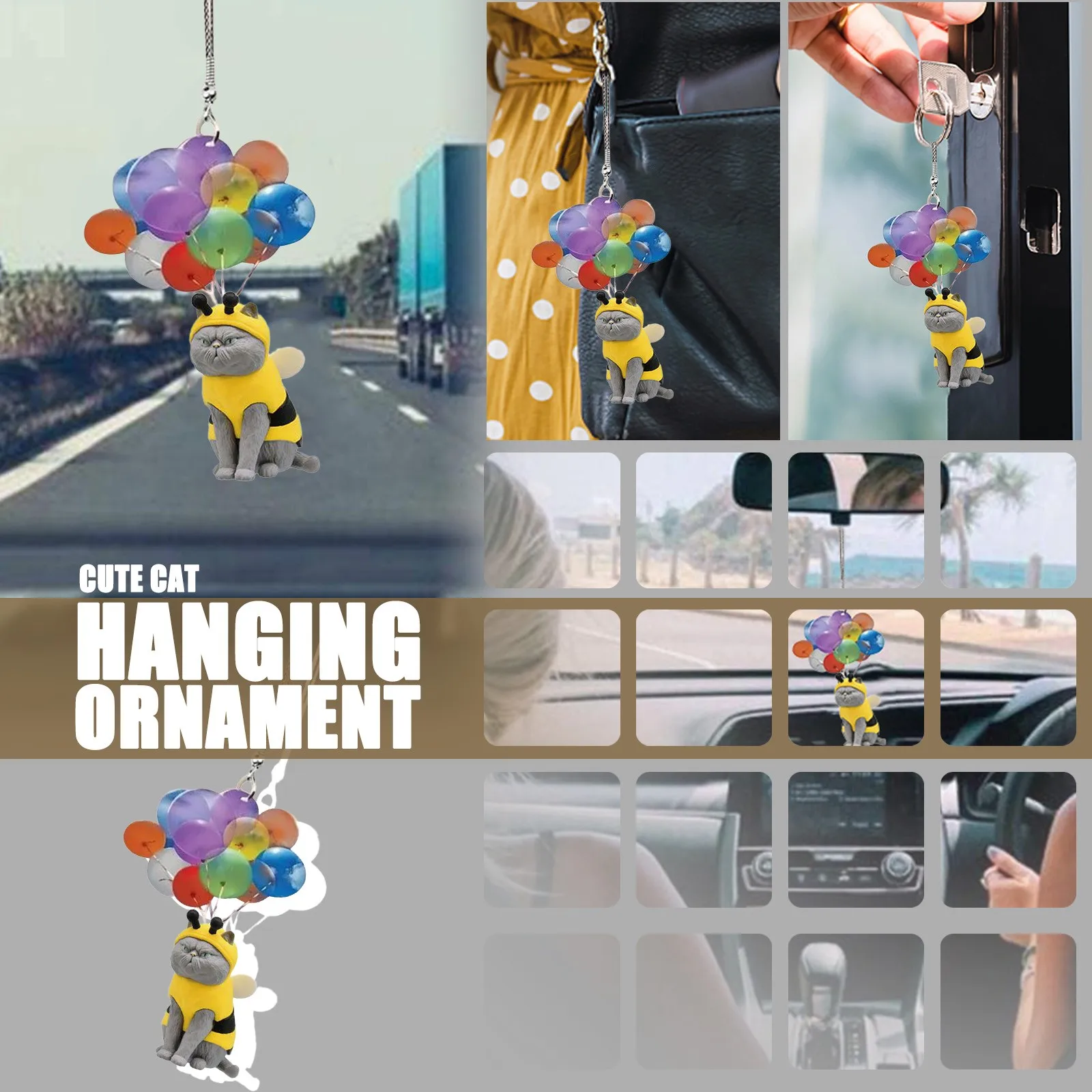 

Car Cute Cat Hanging Ornament With Colorful Aerosphere Hanging Ornament Gift New