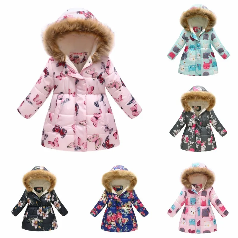 Детская куртка новинка зимы 2019 детская одежда для девочек с разноцветным принтом