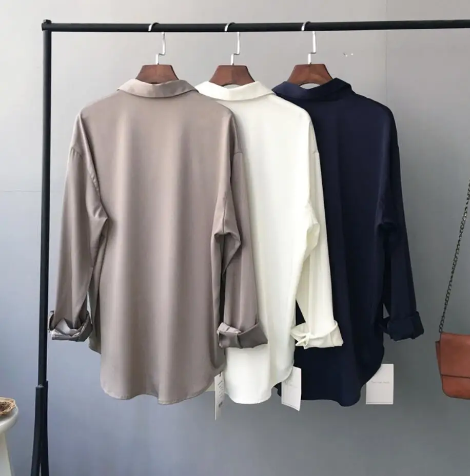 

2020 New Autumn Korean Women Casual Loose Long Sleeve Shirts OL Style Turn-down Collar Solid Work Blouse Ladies Tops s16
