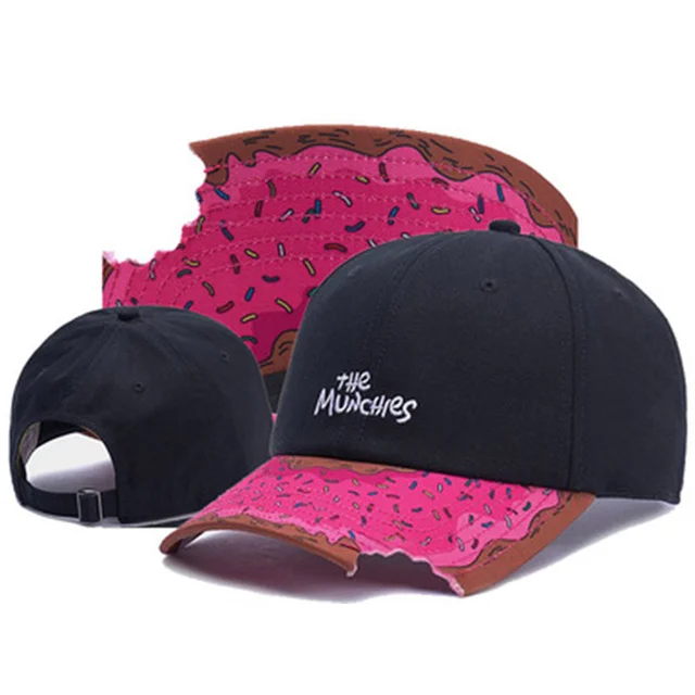 

Brand MUNCHIES CAP Donuts snacks pink snapback hat men women adult hip hop Headwear outdoor casual sun baseball cap gorras bone