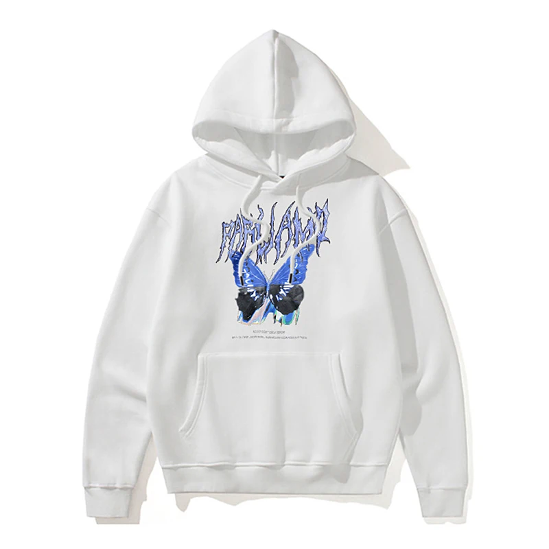 

Толстовка мужская свободного покроя, повседневный свитшот в стиле хип-хоп, с принтом бабочки, кофта с капюшоном для пар, весна-осень