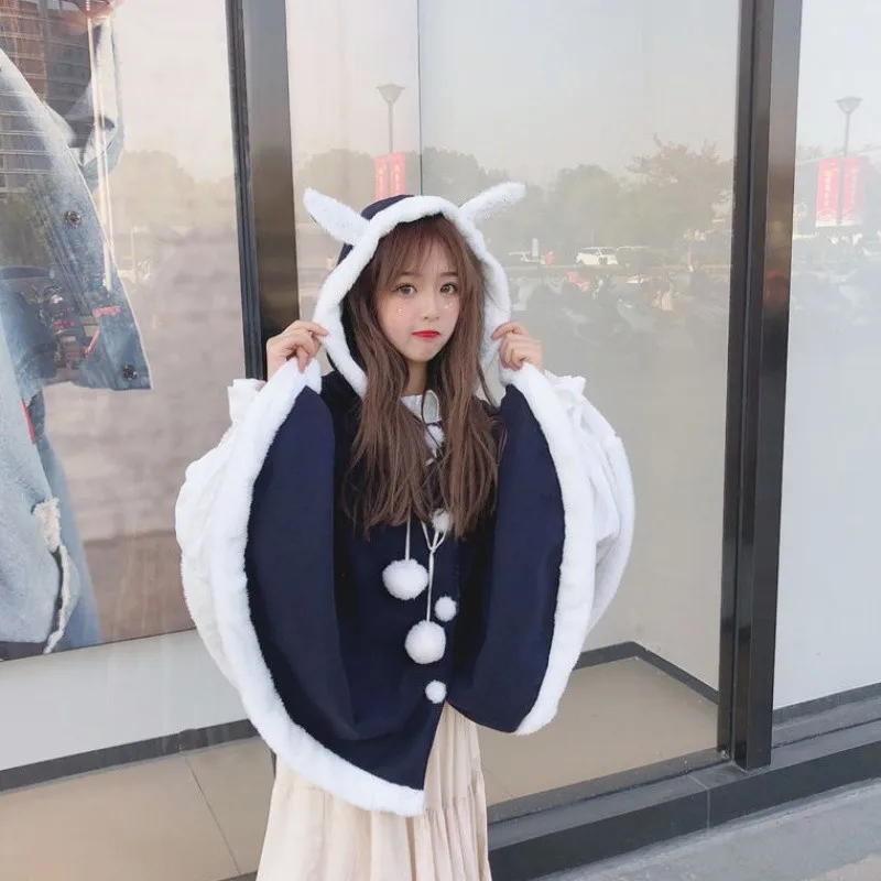

Lolita Kawaii Rabbit Cloak Coat Harajuku Style Mori Girls Women's Coat Student Girls Sweet Outwear School Costume
