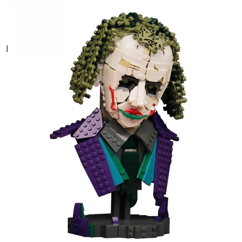 

MOC Movie Warrior Jokerals Bust Statue Action Figure Decoration Evil Clown Head Sculpture Model Building Block Toys Gift 1090pcs