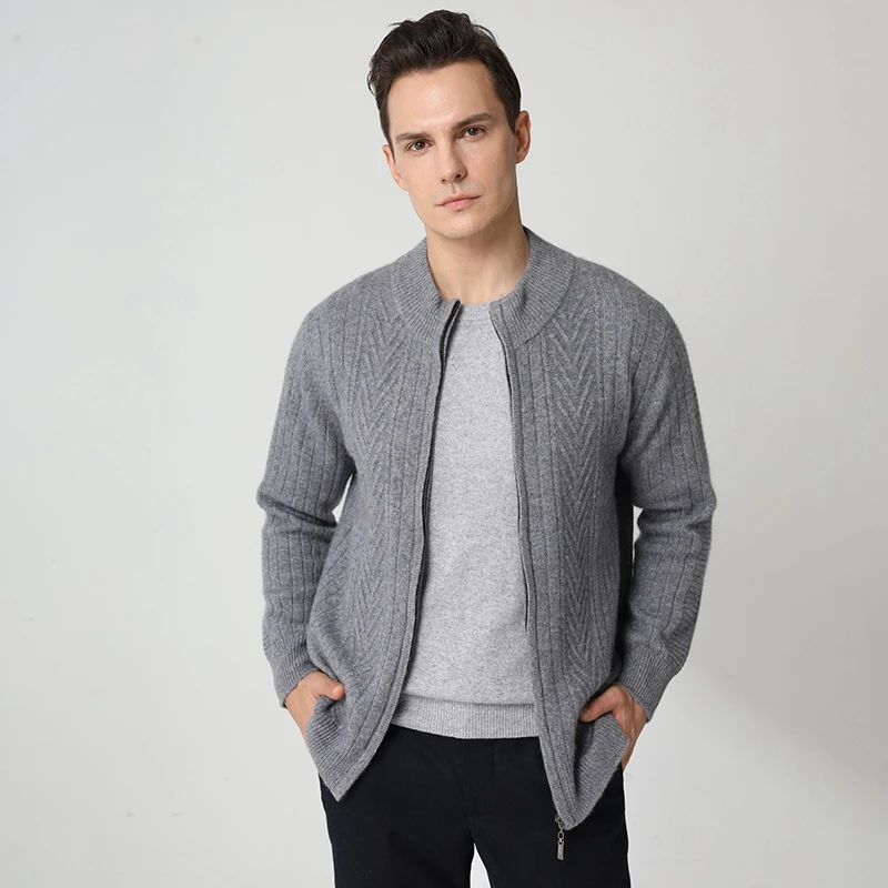 Zipper Cardigans Man Knitwears 100% Goat Cashmere Knitting Sweaters Winter Thick Warm Pullovers New Arrival Standard Jumpers