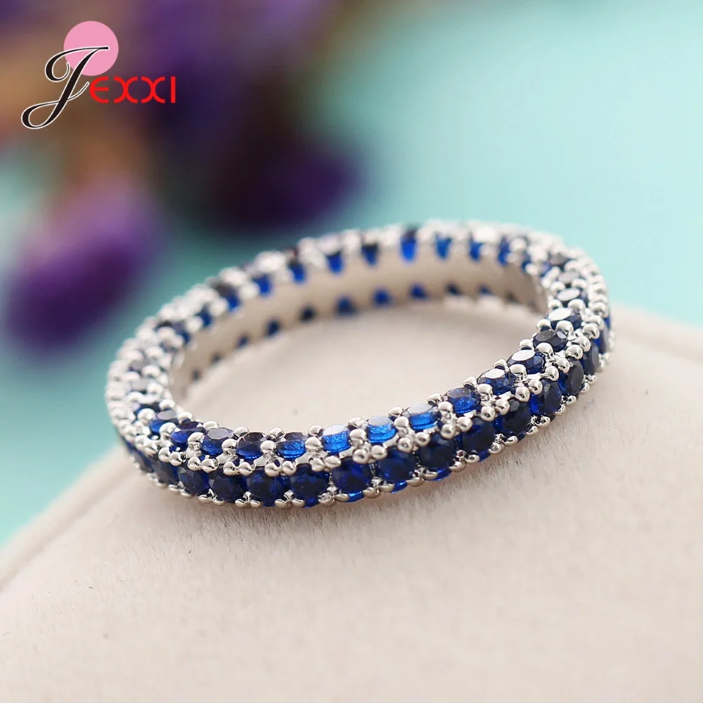 

Hot Sale AAA Zircon Stone Micro Inlay Band Rings Pure 925 Sterling Silver Full CZ Crystal Cubic Zirconia Handemade Jewellery