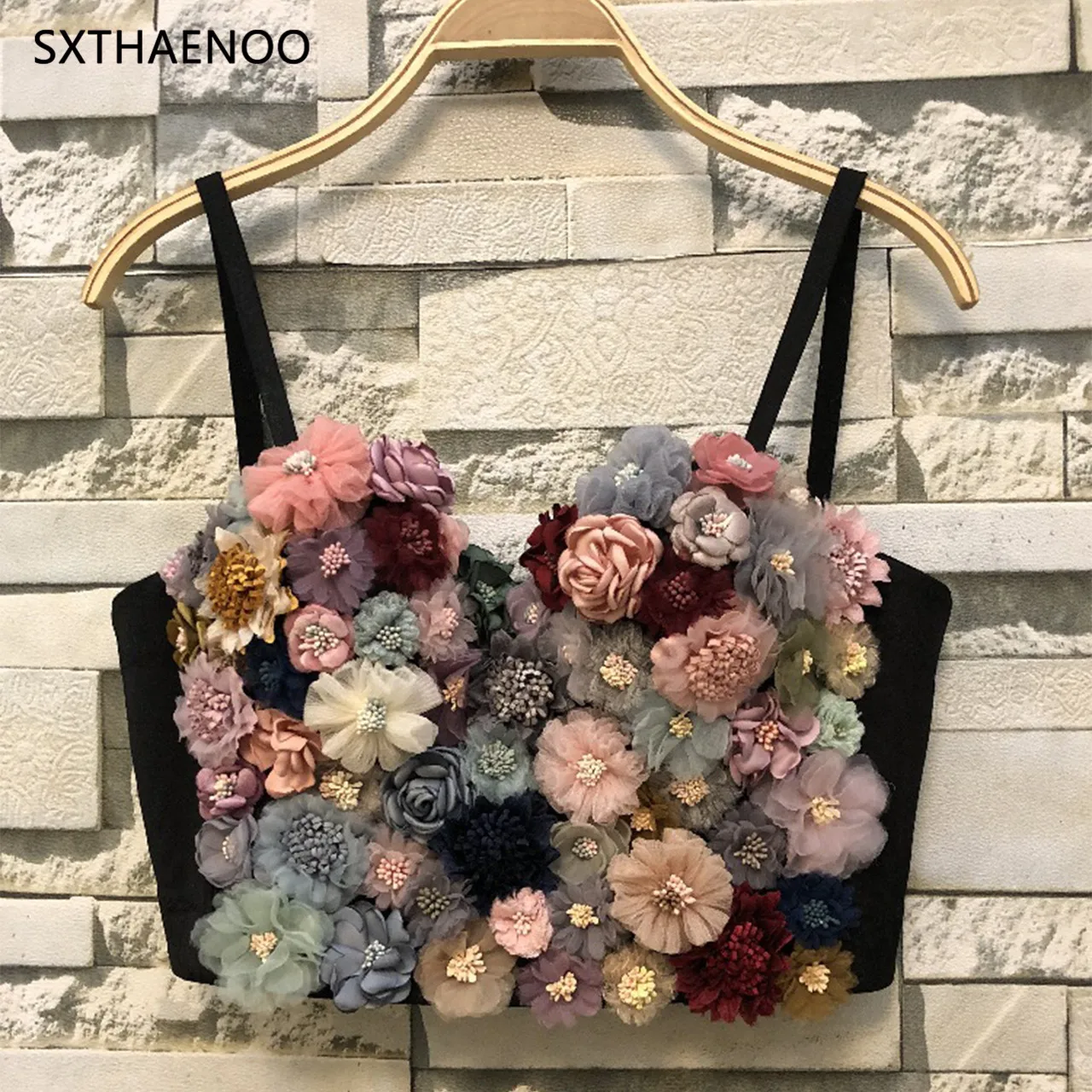

SXTHAENOO Flower Sexy Tank Top Women Lace Corset Short Crop Top Perspective Vest Sexy Party Nightclub Camisole Female