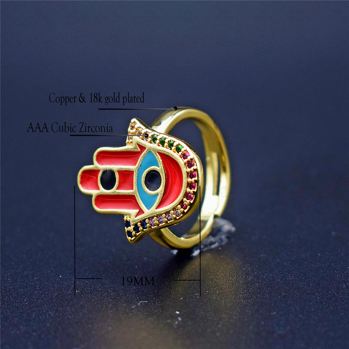 Новинка кольцо с голубым цирконием счастливые глаза рука палец золотой цвет