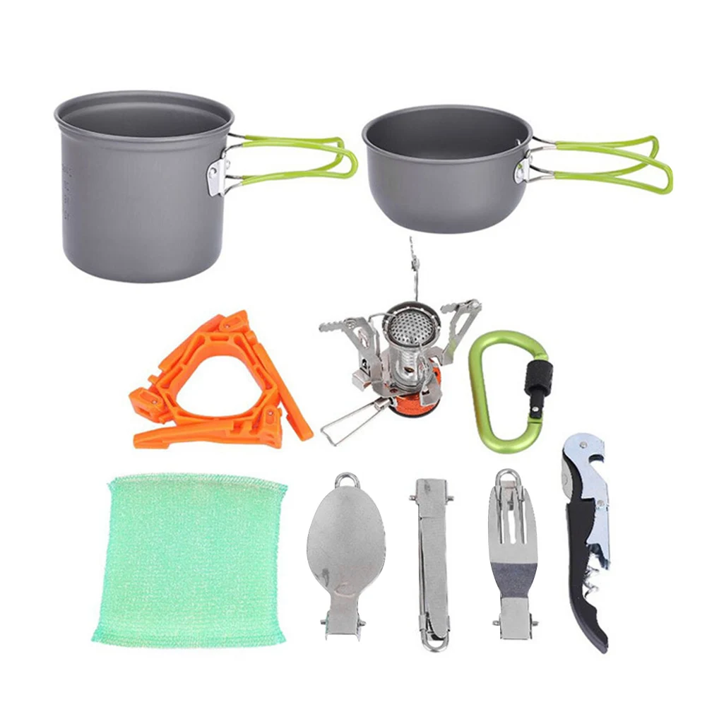 

Мини-плита для улицы, съемный горшок, портативная посуда, вилка, прочные складные столовые приборы, кухня, кемпинг, набор для приготовления п...