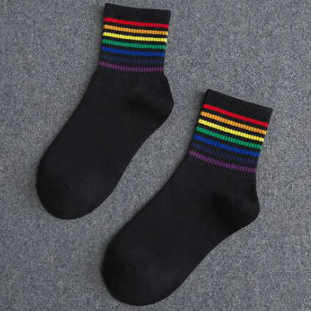 Осень-зима 2018 женские носки в стиле хип-хоп полосатые радужные средняя Харадзюку