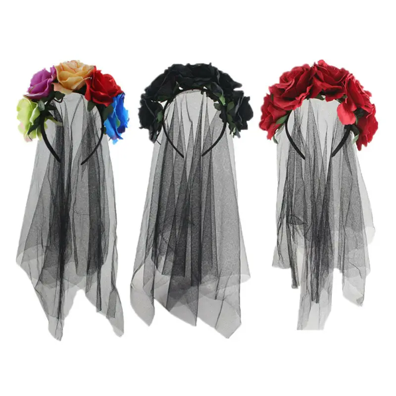 Fashion Ladies Girls Day of the Dead Red Rose Headband Headdress Flowers Halloween Hat |