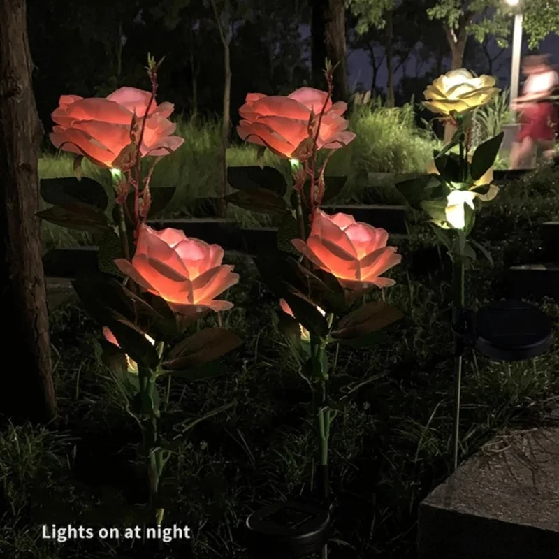 

Spring Artificial Rose Solar Garden Stake Lights Pathway Landscape Lighting Lights for Patio Yard Decoration TT-best