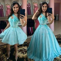 verngo one shoulder lace applique quinceanera dresses 2 in 1 detachable overskirt 3d flowers short prom party gown 16 sweet girl