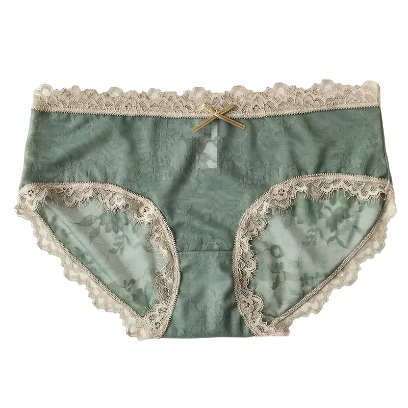

Elegant lace panties ladies sexy print bag hip clear and comfortable cotton file mid-waist briefs