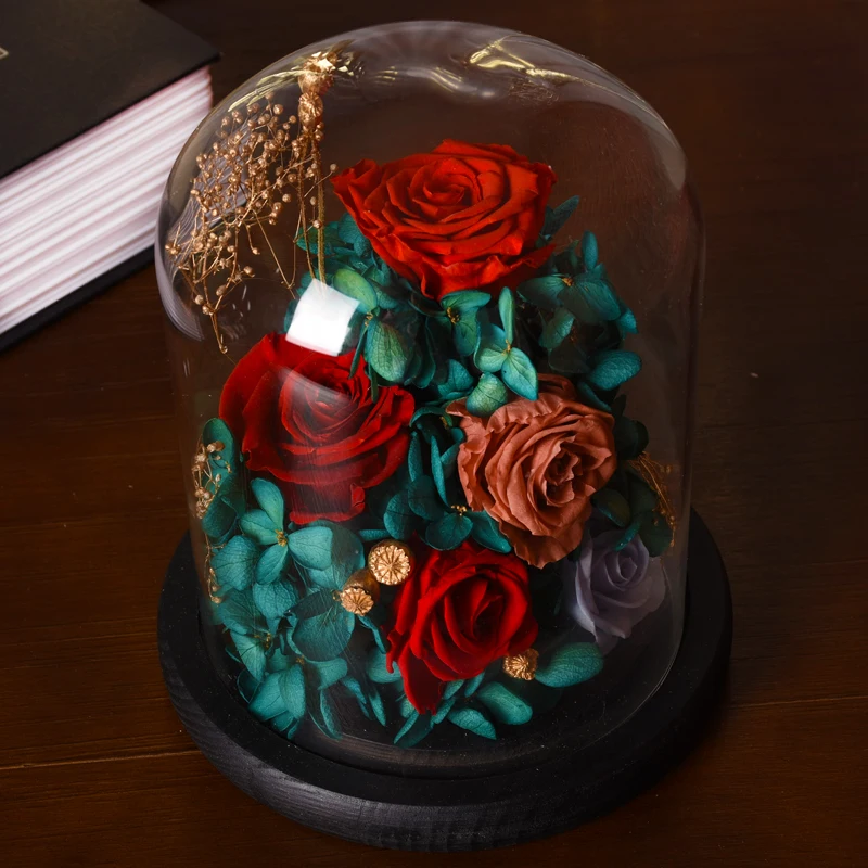

LED Dried Flower Rose Eternal Flower Lights In Dome For Christmas Mother's Valentine's Day Gift Wedding Xmas New Year gifts