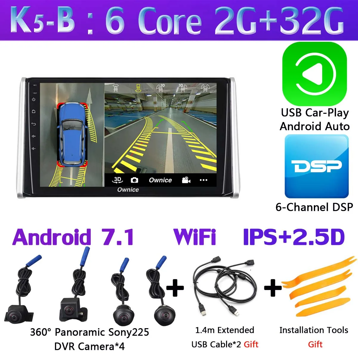 K5-B-CarPlay 360 ° камера Android 9,0 8 ядерный 4G+ 64G SPDIF DSP CarPlay Автомобильный мультимедийный плеер gps навигация радиоприемник для Toyota RAV4 - Цвет: K5-B-CarPlay