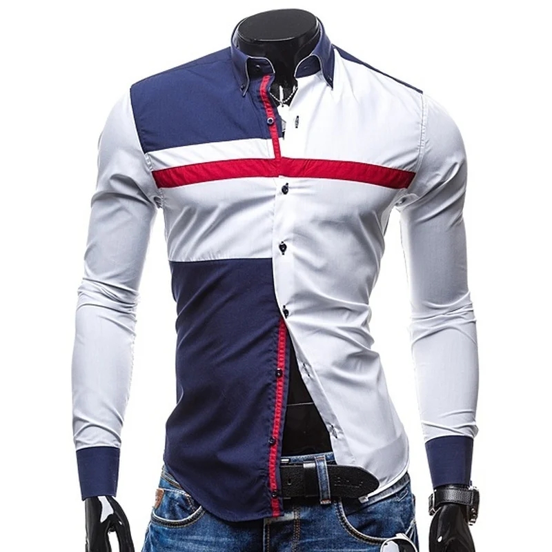 

2020 Men Autumn Printing Shirt Business Long Sleeve Mens Shirts Turn-down Collar Casual Shirts Patchwork Men Dress Shirts