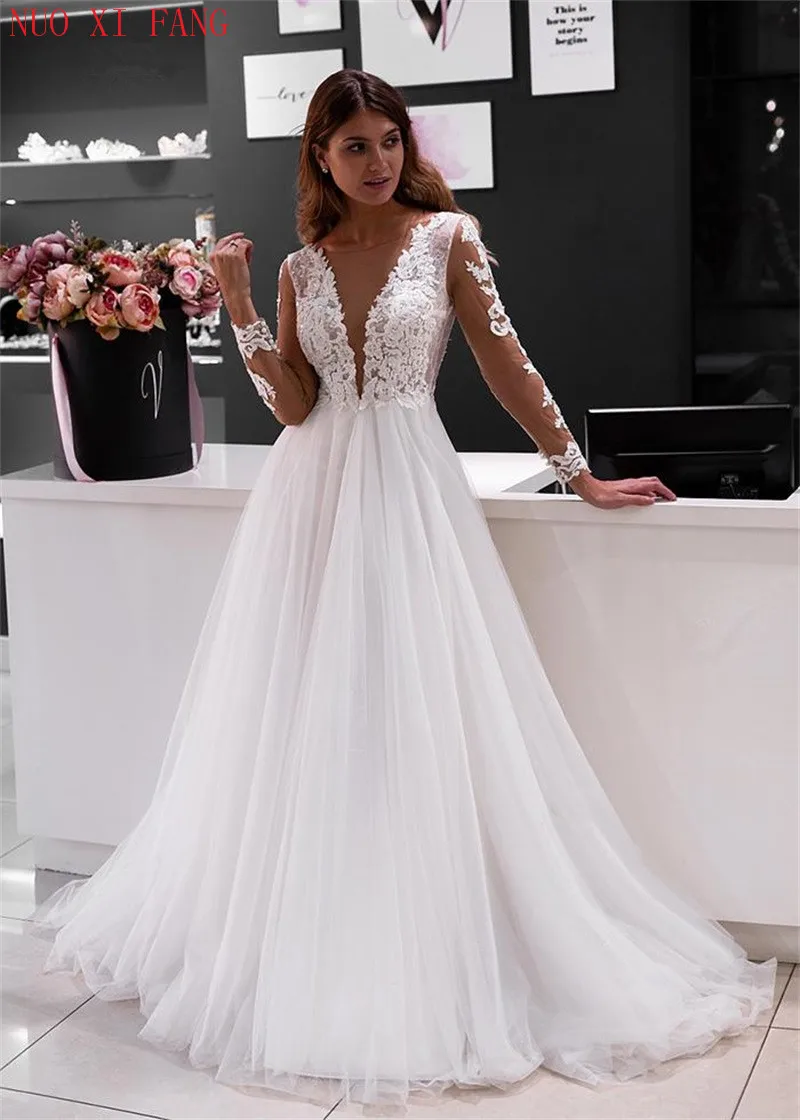 

Элегантный полный тюль совок длиной до пола молния A-Line обычного размера плюс свадебное платье 2020 кружевное свадебное платье Vestido De Noiva