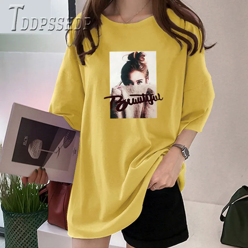 Женская свободная футболка с коротким рукавом Повседневная принтом алфавита в