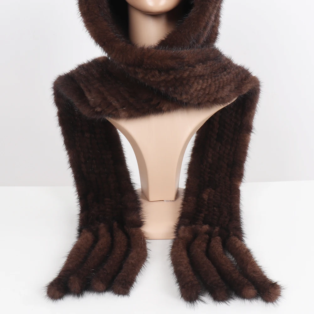 Женская теплая шапка из натурального меха норки вязаная 2021 зимняя шапка-шарф 100% |