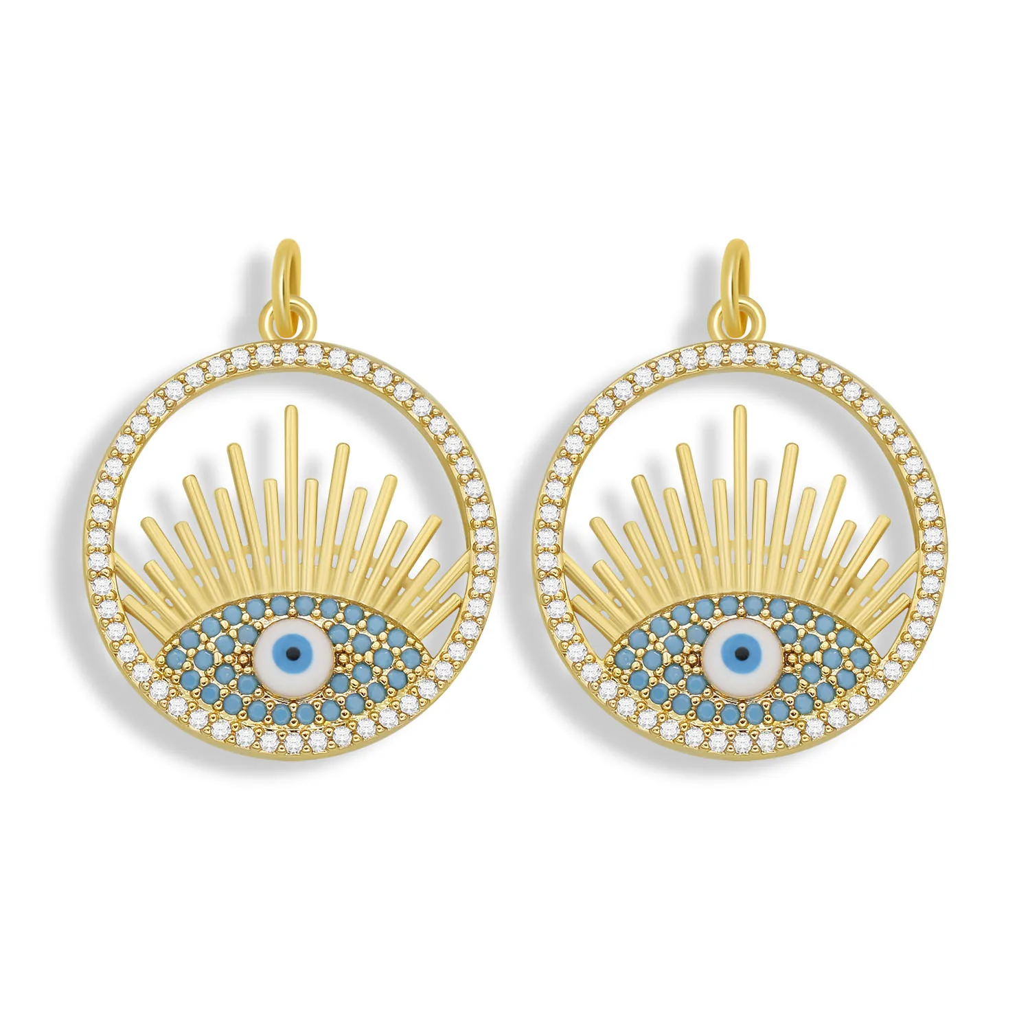 

AAA Cubic Zirconia Crystal Gold-plated Blue CZ Stones Soft Enamel Eyelash Evil Eye Round Charm Pendant For Necklace Makings DIY