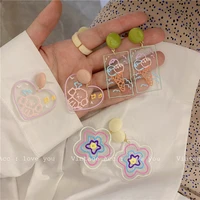 new cute earrings acrylic flower heart painting dangle earrings for women sweet fashion jewelry geometric colorful hoop earings