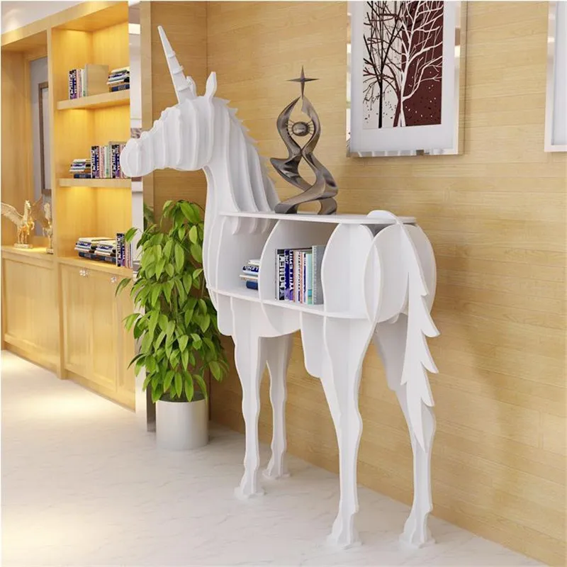 [HHT] Creative Bookshelf Unicorn Sculpture Shelf Entrance Table Shop Window Floor Decoration Shelves Home Accessories Crafts