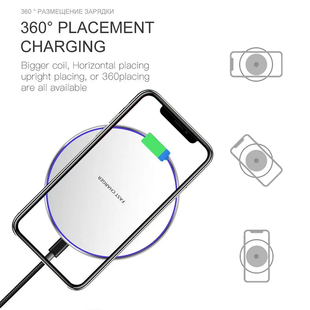 

Wireless Charger 10W Smart QI Metal Simple Round Desktop Mobile Phone Fast Charging Device