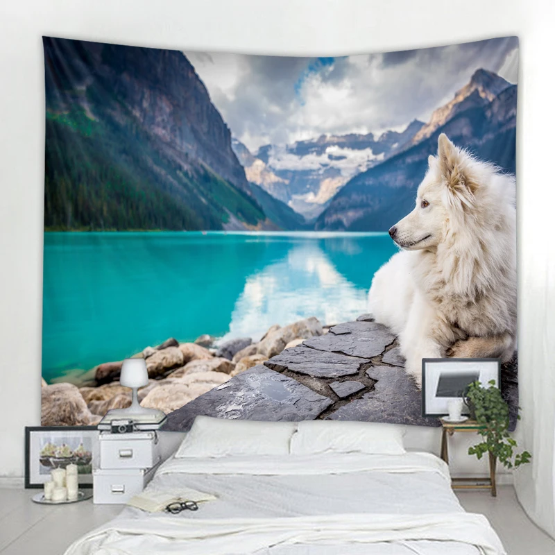

Lovely Little Dog Tapestry Bohemian Wall Hanging Dream Hanging Cloth Mandala Printed Tapestry Living Room Bedroom Home Decor