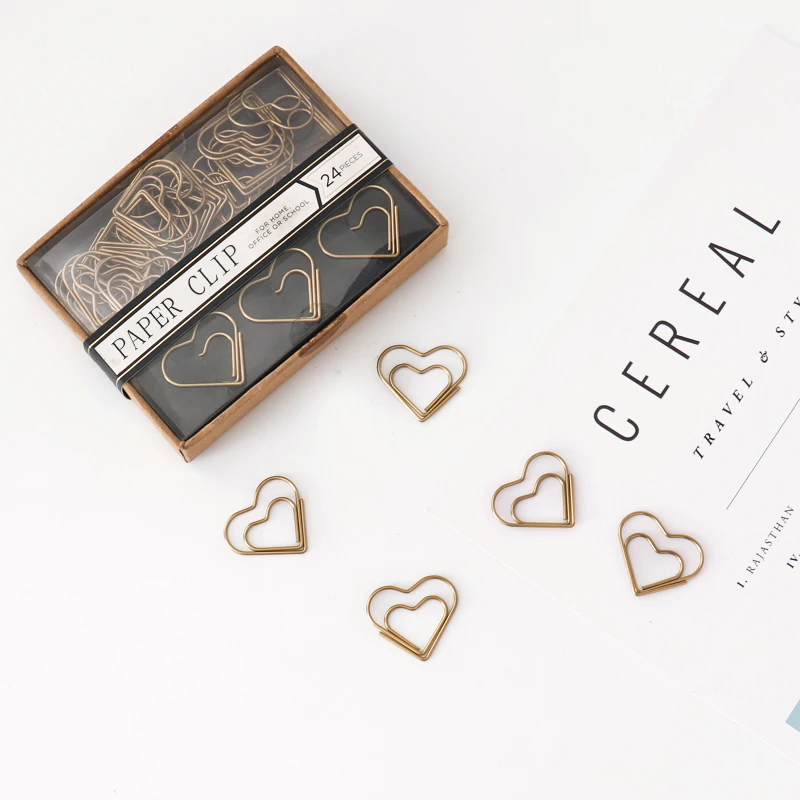 24 шт Симпатичные бронзовые пластиковые обертывания любовь закладка скрепки