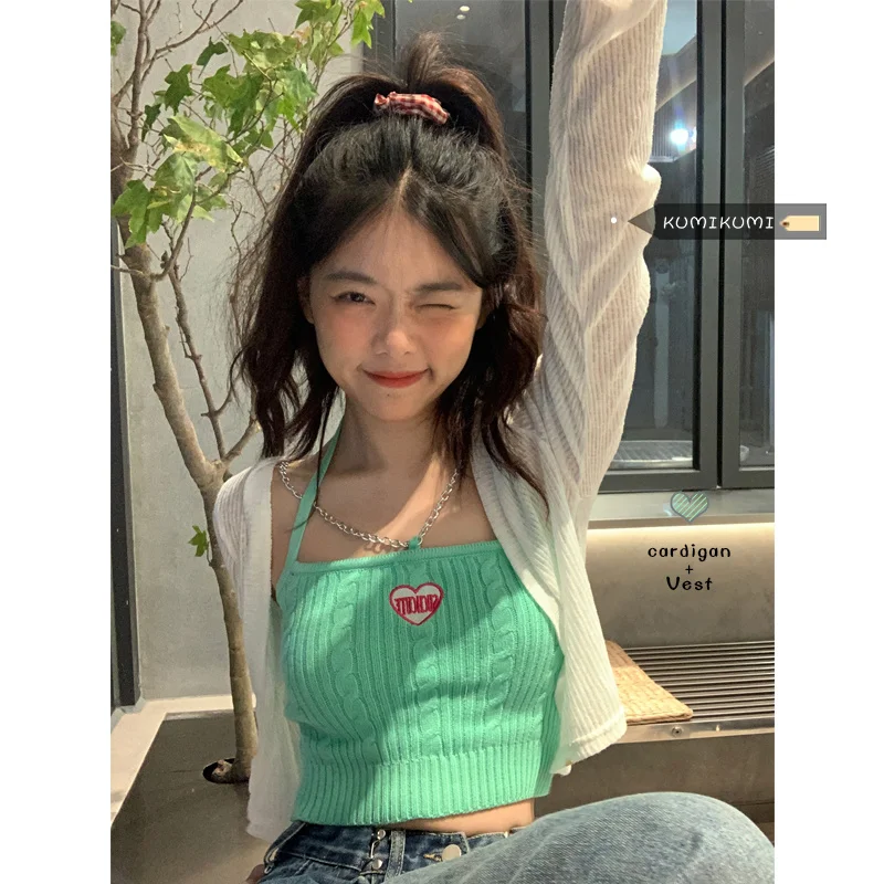 Женский трикотажный жилет на бретельках летний топ с коротким воротником и