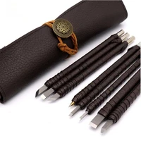 8pcs tungsten steel carving knife set seal stone graver lettering engraving tool with leather handle leather bag