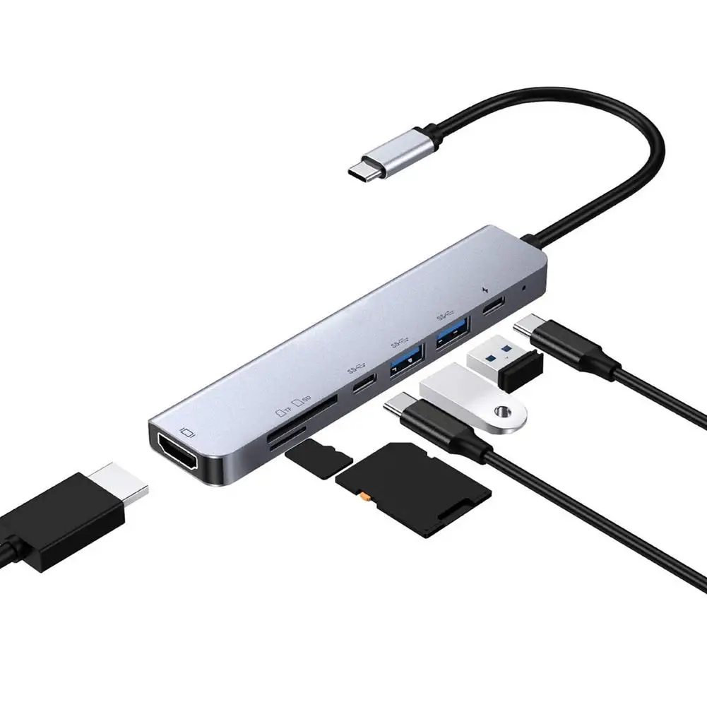 

7 In 1 USB C Hub USB3.1 To HDMI-compatible Hub Multiport Adapter Card Reader For MacBook Pro Hua wei P20 P20 Pro
