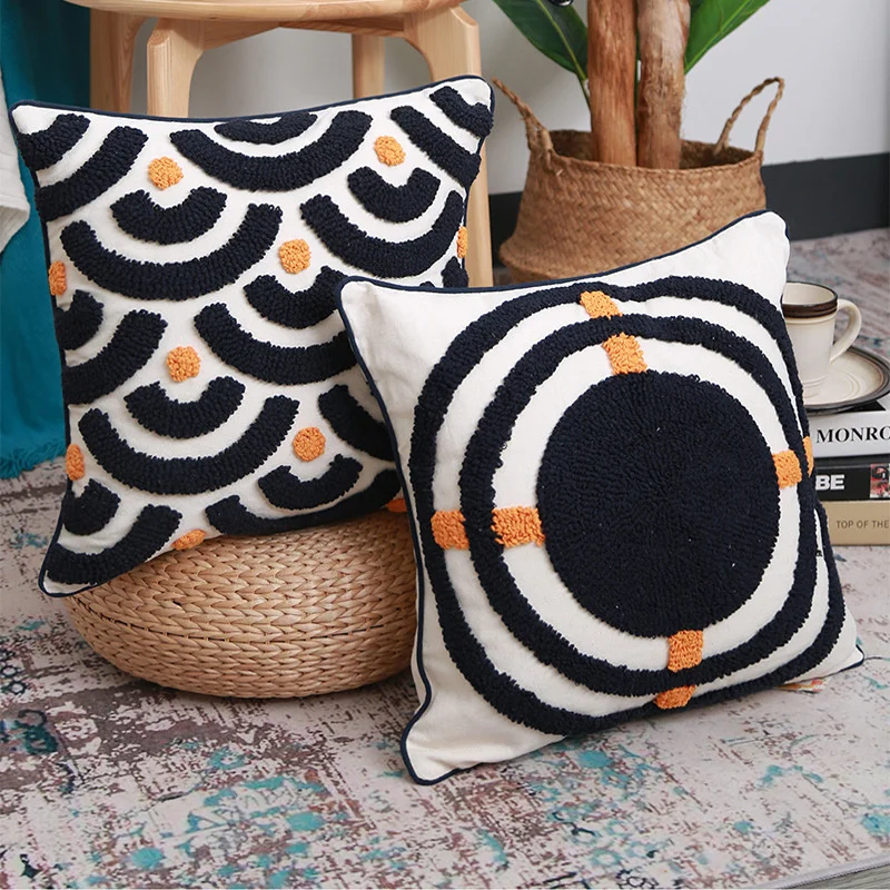 

1Pcs Black Stripe Decorative 45*45CM Cushion Cover Tufted Embroidery Throw Pillowcase Sofa Home Car Decorative PillowCover 40856
