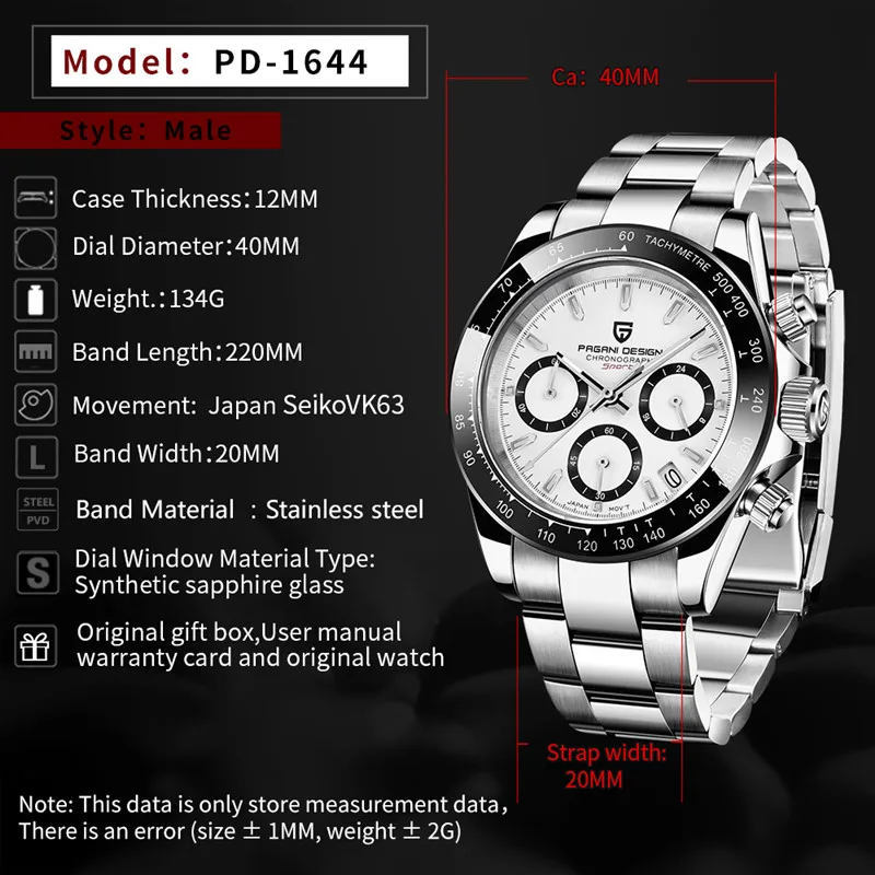 

PAGANI DESIGN Quartz Waterproof Luxury Men's watches Stainless Steel Business Timing Watch men Sapphire VK63 relogio masculino