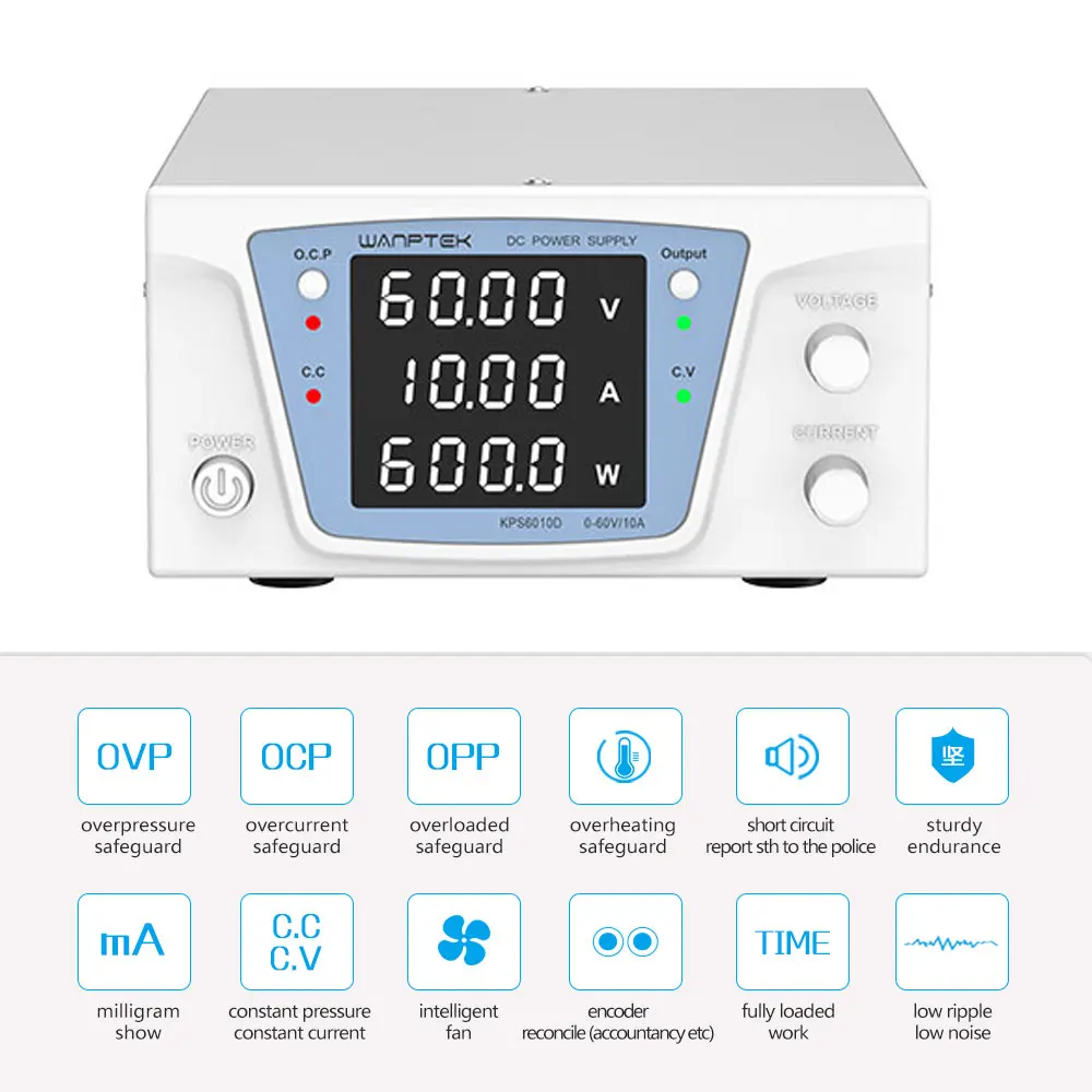 Fonte de Alimentação Regulada Digital Variável Ajustável 30v 20a Wanptek Fonte de Alimentação Estabilizada Laboratório dc 60v 10a Fonte de alimentação de comutação