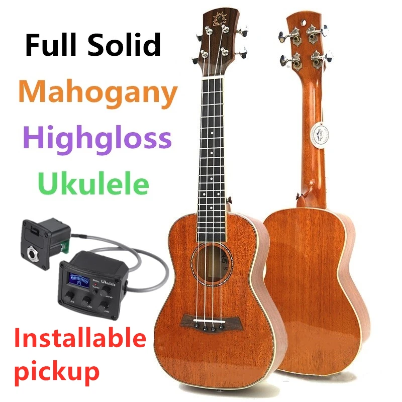 Укулеле 23 дюйма полностью солидный концертный красно красный глянцевый мини