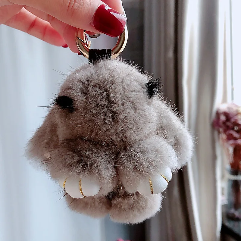 Игрушечный Кролик, подвеска из меха норки, милый женский брелок для машины, сумки, ключей, плюшевый шарм, роскошный брелок для ключей для женщин - Цвет: Gray
