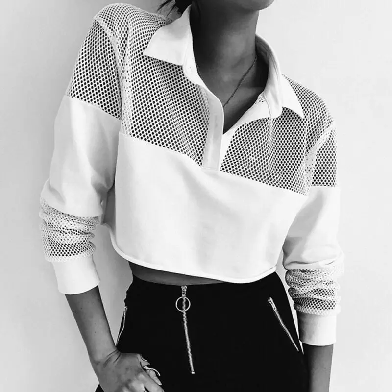 Женские прозрачные сетчатые кроп топы прозрачный открытый пупок блузка с