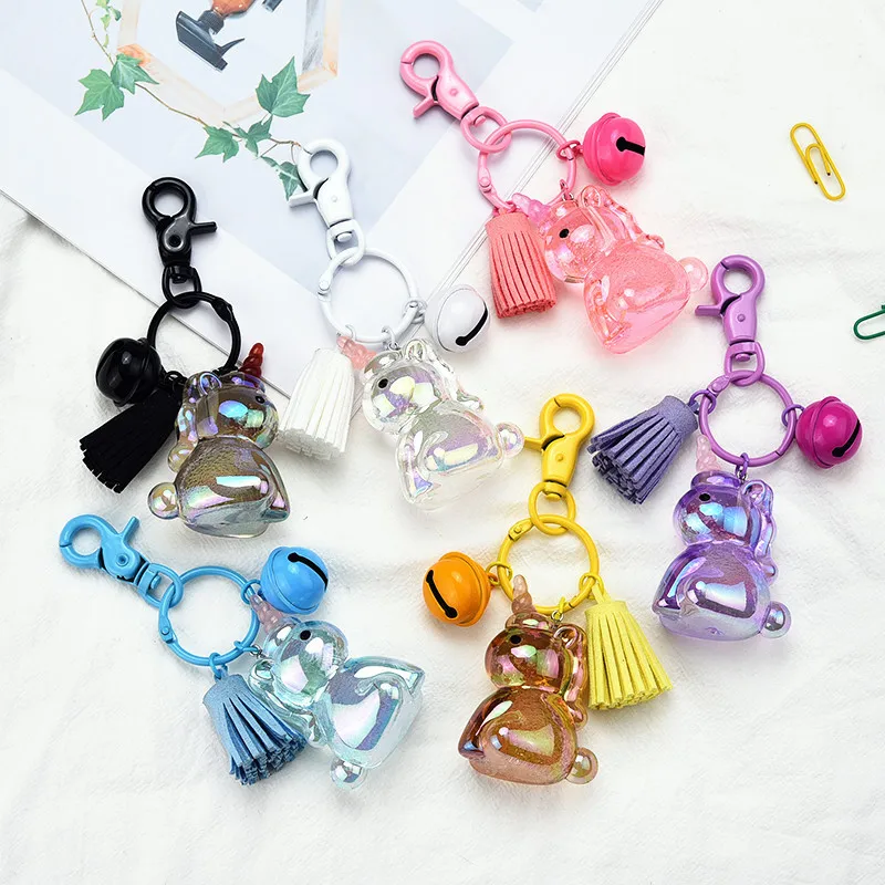 

Tassel Keychain Colorful Crystal Unicorn Key Chain Charms Luxury Pendant Car Bag Key Ring Friends Gift Trinket Jewelry Wholesale