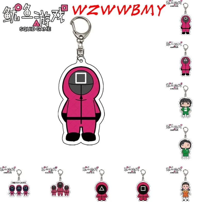 

New Squid Game Keychain Triangle Square Circle Icon Cosplay Keychain Cartoon Umbrella Star Bag Pendant