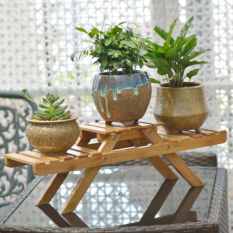 Бамбуковая полка для цветов и растений подставка цветочных горшков держатель