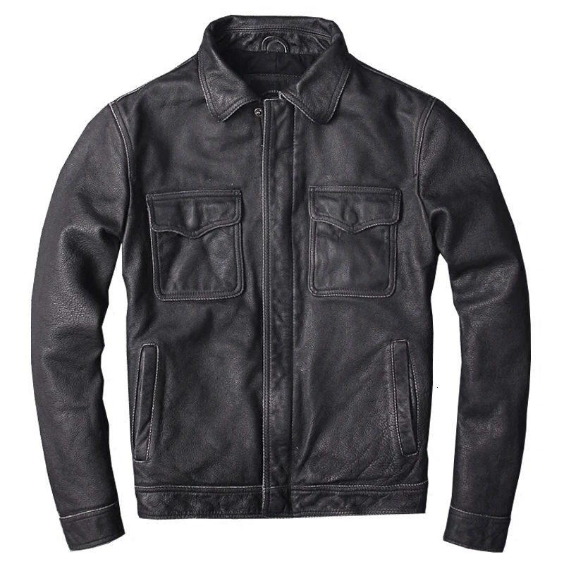 2020 New Men Vintage Gray Genuine Motorcycle Leatehr Jacket Simple Casual Riding Biker Jackets Winter Coats | Мужская одежда