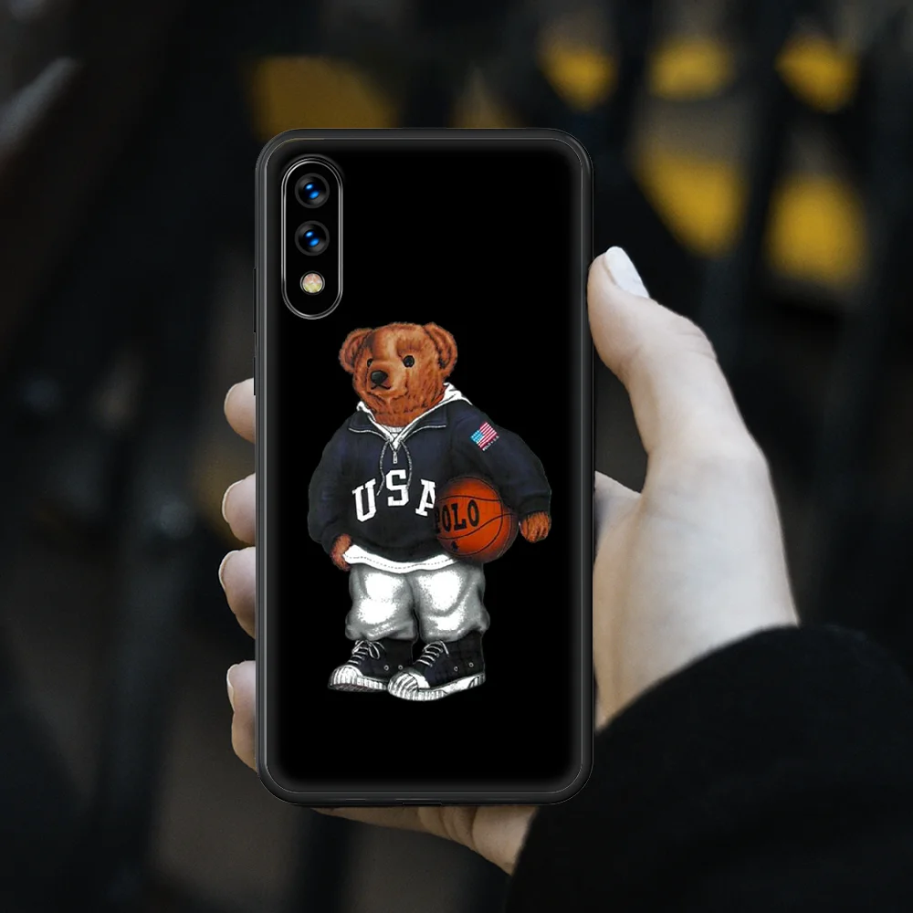 

fashion Cute Bear Italy Phone Case hull For huawei honor play 6 7 8 9 10 view 20 A X i pro lite black Etui 3D Bumper Painting